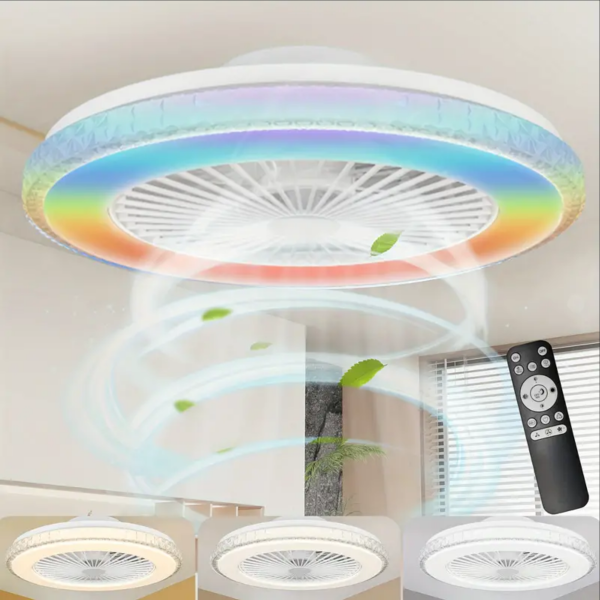 Premium Mehrfarbige LED Lampe mit Deckenventilator rund 48cm
