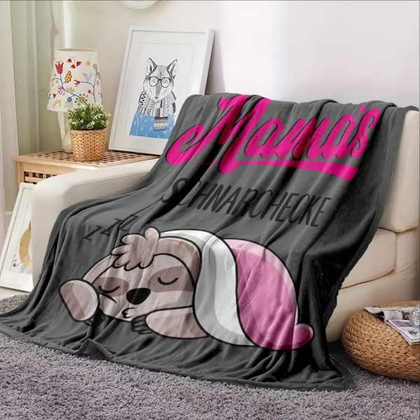 Kuscheldecke, Flanelldecke, Bedruckte Decke für Mama, mit Motiv "Mama´s Schnarchecke" grau rosa