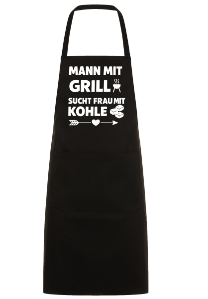 Grillschürze mit Spruch "Mann mit Grill sucht Frau mit Kohle" Grill Kochschürze