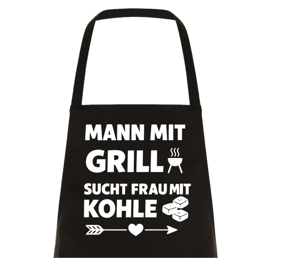 Grillschürze mit Spruch "Mann mit Grill sucht Frau mit Kohle" Grill Kochschürze