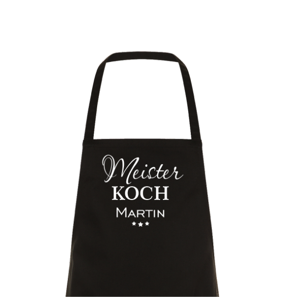 Kochschürze mit Spruch "Meister Köchin / Koch mit Wunschnamen" Kochen Backen Schürze Geschenke Mama Oma Papa Opa