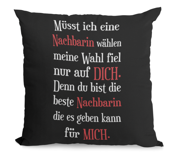 Schwarzes Kissen mit Motiv: Müsst ich wählen... Mama, Papa, Schwester, Bruder, Tochter, Sohn...