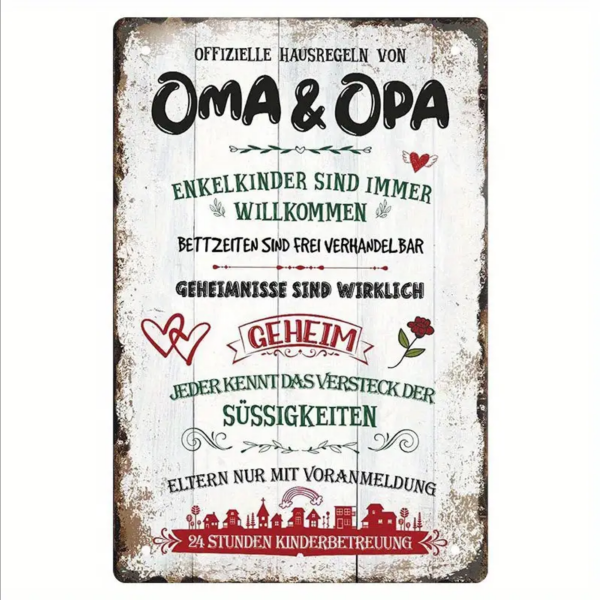 Retro-Metallschild Vintage Blechschild "Offizielle Oma und Opa Hausregeln"