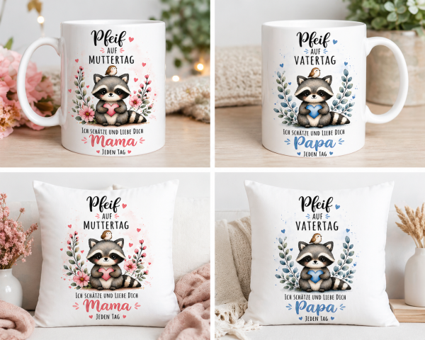 Tasse oder Kissen : Pfeif auf Muttertag / Vatertag! - Neu