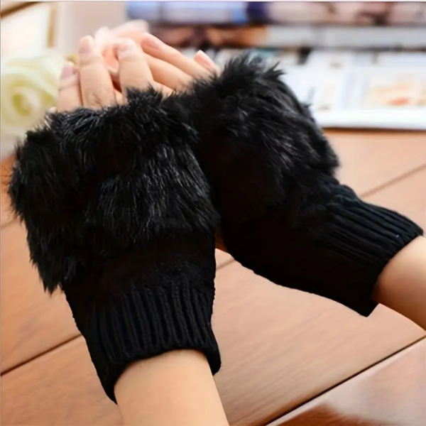 Strickhandschuhe, Fingerlose Handschuhe mit Plüsch