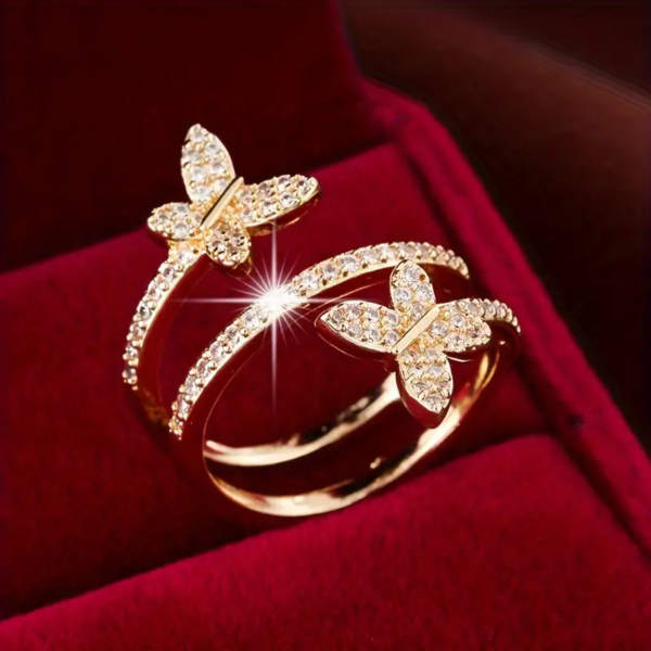 Damen Ring "Schmetterlingsring" Wickelring - verstellbar mit Strassteinen