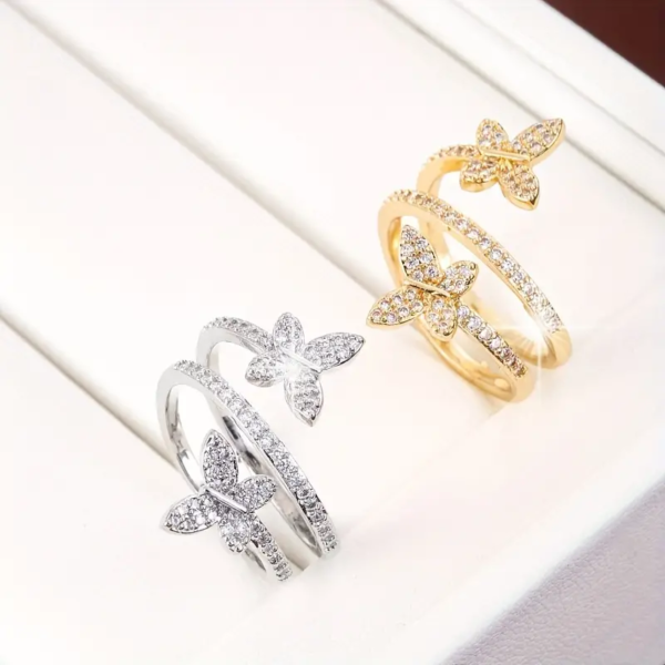 Damen Ring "Schmetterlingsring" Wickelring - verstellbar mit Strassteinen