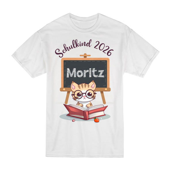 Kinder T-Shirt mit Motiv  Schulkind 2026 Modell:Katze, Pinguin, Faultier personalisiert