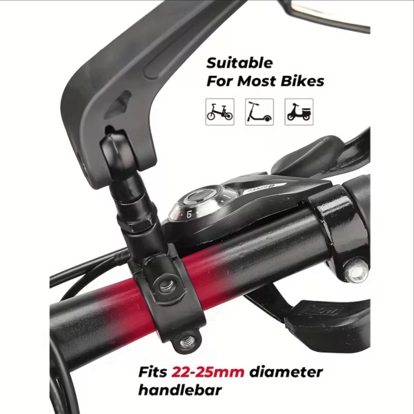 2x Fahrrad Rückspiegel Weitwinkel 360° Verstellbar – Lenkerspiegel aus ABS für E-Bike, Mountainbike, Roller & E-Scooter – Schwarzes Rechteck-Design