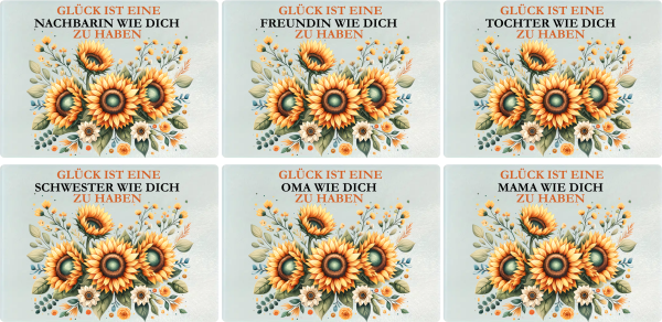 Glasschneidebrett, Frühstücksbrettchen, mit Motiv: Glück ist eine Mama/ Oma/ Schwester/ Tochter/ Freundin/ Nachbarin zu haben.