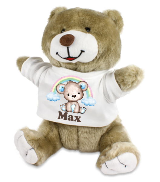 Stofftier, Kuscheltier, Teddy, Teddybär mit personalisiertem Mini Tshirt