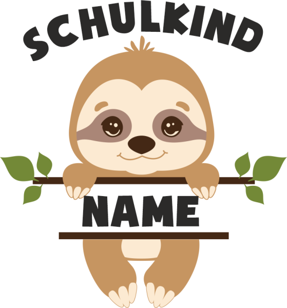 Stofftier, Kuscheltier, Teddy, Teddybär mit Wunschnamen und Mini Tshirt - Motiv Schulkind Faultier