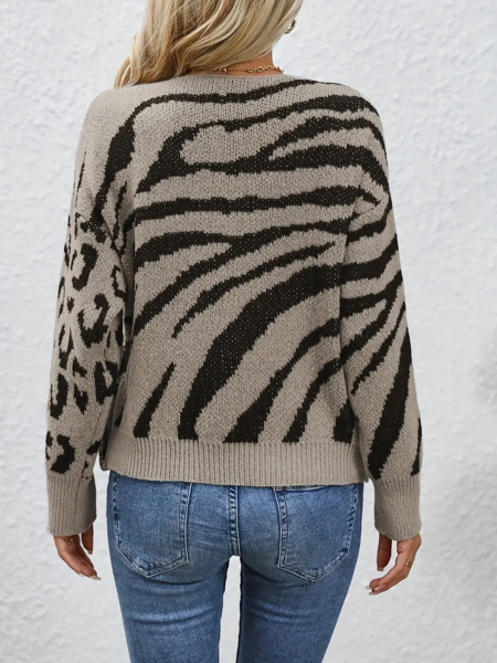 Lässiger Langärmliger Wickelpullover zum Binden mit abstraktem Muster