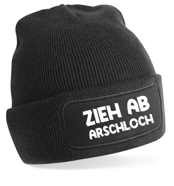 One Size Beanie, Mütze mit Spruch: Zieh ab Arschloch