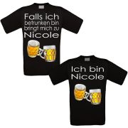 Feiershirt schwarz 2er-Set - "Falls ich betrunken bin" -Variante: Bier