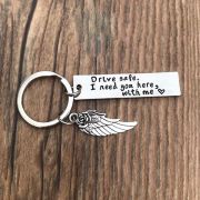 Metall Schlüsselanhänger - Drive safe - I need you here with me, mit Engelsflügel