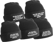 5er Set One Size Beanie, Mütze bedruckt mit Spruch: Ich bin die Mama, Ich bin der Papa, Das Jüngste, Das Mittlere, Das Älteste KiND - REGELN der Familie