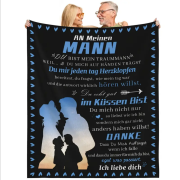Schwarze Kuscheldecke, Flanelldecke, Bedruckte Decke für den Ehemann, mit Spruch „An meinen Ehemann... du bist mein Traummann"