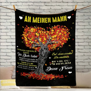 Kuscheldecke, Flanelldecke, Bedruckte Decke für den Ehemann, mit Spruch „An meinen Ehemann - vergiss niemals, dass ich dich liebe..." Motiv Baum