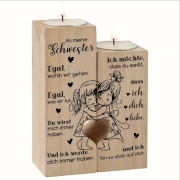 2er Set Holz Kerzenhalter, Teelichthalter, Holzkerzenhalter "An meine Schwester: ich möchte, dass du weißt..."