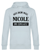 Premium Kapuzenpullover, Hoodie mit Motiv: Aus dem Weg - Wunschname im Einsatz, personalisiert, Farbe nach Wahl