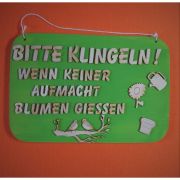 Spruchtafel Ahornbrett bemalt mit Spruch "Bitte Klingeln wenn keiner ....Sonderaktion" 31cm
