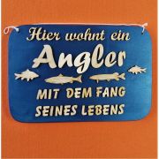 Spruchtafel Ahornbrett bemalt mit Spruch "Angler mit dem Fang seines Lebens" 31cm