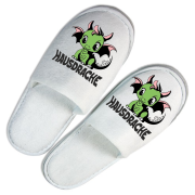 Hausschuhe, Frottee-Slipper weiß mit Motiv: Hausdrache   Einheitsgröße