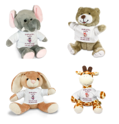 Stofftier, Kuscheltier für die Schultüte Hase, Bär, Giraffe, Elefant mit Wunschnamen und Mini Tshirt - Motiv Kindergarten abgehakt. Die Schule schaffe ich auch noch.