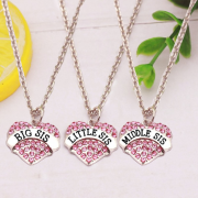 3 Stk. Schwestern Halsketten in Herzform mit rosa Strasssteinen