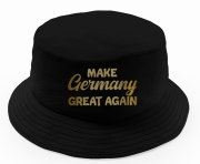 Party Hut, Bucket Hat, Fischer Hut, Hut bedruckt mit Spruch: Make Germany Great Again, goldene Schrift