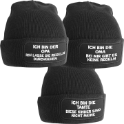 1er One Size Beanie, Mütze mit Spruch: Ich bin die OMA, Ich bin der Opa, Ich bin die Tante - REGELN der Familie, einzeln