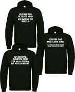 3er Set Hoodies, Kapuzenpullover schwarz "Das Jüngste, Das Mittlere, Das Älteste KiND - REGELN der Familie"