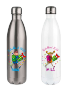 Trinkflasche, Isolierflasche, Edelstahl-Thermoflasche 750 ml Motiv: Schulkind 2023 "Name" Mädchen/ Junge