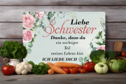 Glasschneidebrett, Frühstücksbrettchen, mit Motiv: Liebe Mama/ Oma/ Schwester Danke, dass du ein Teil meines Lebens bist...