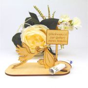 Babyalarm!!! Holz Geschenk mit Storch, Baby und Schild zur Geburt Taufe Nachwuchs Geldgeschenk