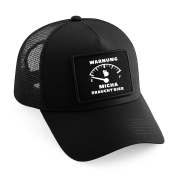 Schwarze Mesh Cap – Basecap mit Klettpatch - Schwarze Trucker Cap mit Netzrückseite, verstellbar: Tankanzeige, Warnung ...Name braucht Bier