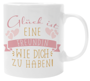 Schwarzweiße oder weiße Tasse "Glück ist eine Mama/ Oma/ Freundin/ Schwester/ Kollegin/ einen Papa/ Opa/ Freund/ Bruder/ Nachbarn wie dich zu haben"
