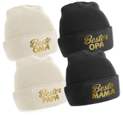 1er One Size Beanie, Mütze mit goldenem Schriftzug: Beste OMA, MAMA, Bester OPA, PAPA
