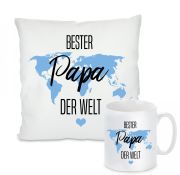 Kissen oder Tasse: Bester Papa der Welt - Weltkarte