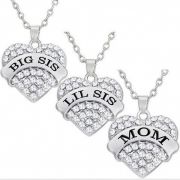 3 Stk. Halsketten Big Sis, Lit Sis, Mom mit Strasssteinen