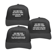 2er oder 3er Set One Size Cap mit entnehmbaren Patch: Das Jüngste, Das Mittlere, Das Älteste KiND - REGELN der Familie
