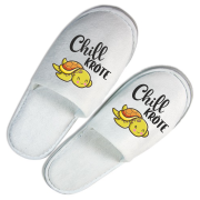 Hausschuhe, Frottee-Slipper weiß mit Motiv: Chillkröte -  Einheitsgröße