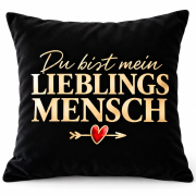 Schwarzes Kissen mit Spruch „Du bist mein Lieblingsmensch" – romantische Kissenhülle mit Füllung als Geschenk für Partner oder Freunde
