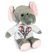 Stofftier, Kuscheltier mit lustigem Tiermuster: Hase, Bär, Giraffe, Elefant, Schaf mit Wunschnamen und Mini Tshirt - Motiv nach Wahl