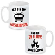 2er Set Partnertassen "Der Feuerwehrmann und seine Flamme" 2