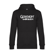 Premium Kapuzenpullover, Hoodie schwarz mit Motiv: Gesichert unbequem