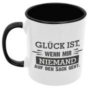 Schwarzweiße oder weiße Tasse "Glück ist, wenn mir niemand auf den Sack geht."