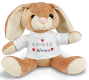 Stofftier, Kuscheltier mit Mini Tshirt - Motiv Du bist die beste Mama / Du bist der beste Papa