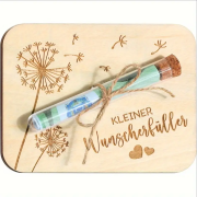 Geldgeschenkbox aus Holz mit Korkverschluss "Kleiner Wunscherfüller"